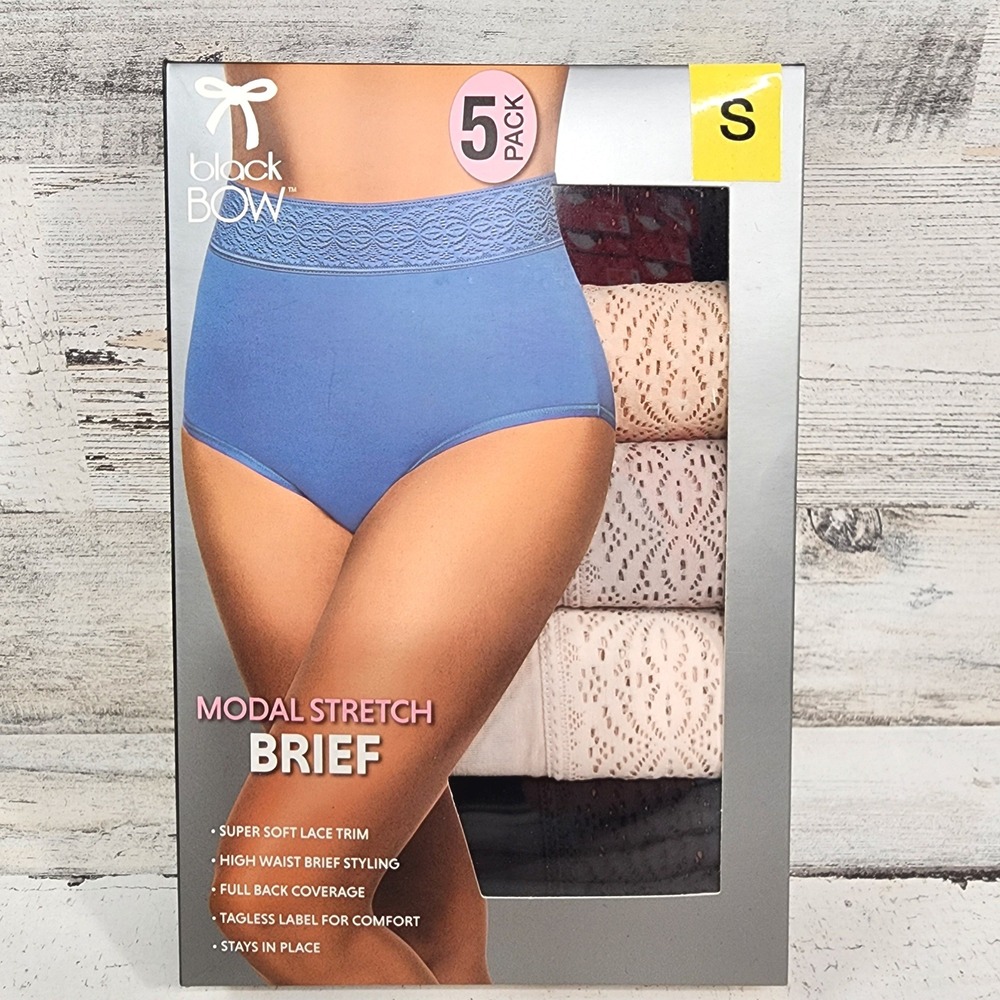 Black Bow Brief Underwear Women Size Small Multicolor 5 Pack Modal Stretch Lace